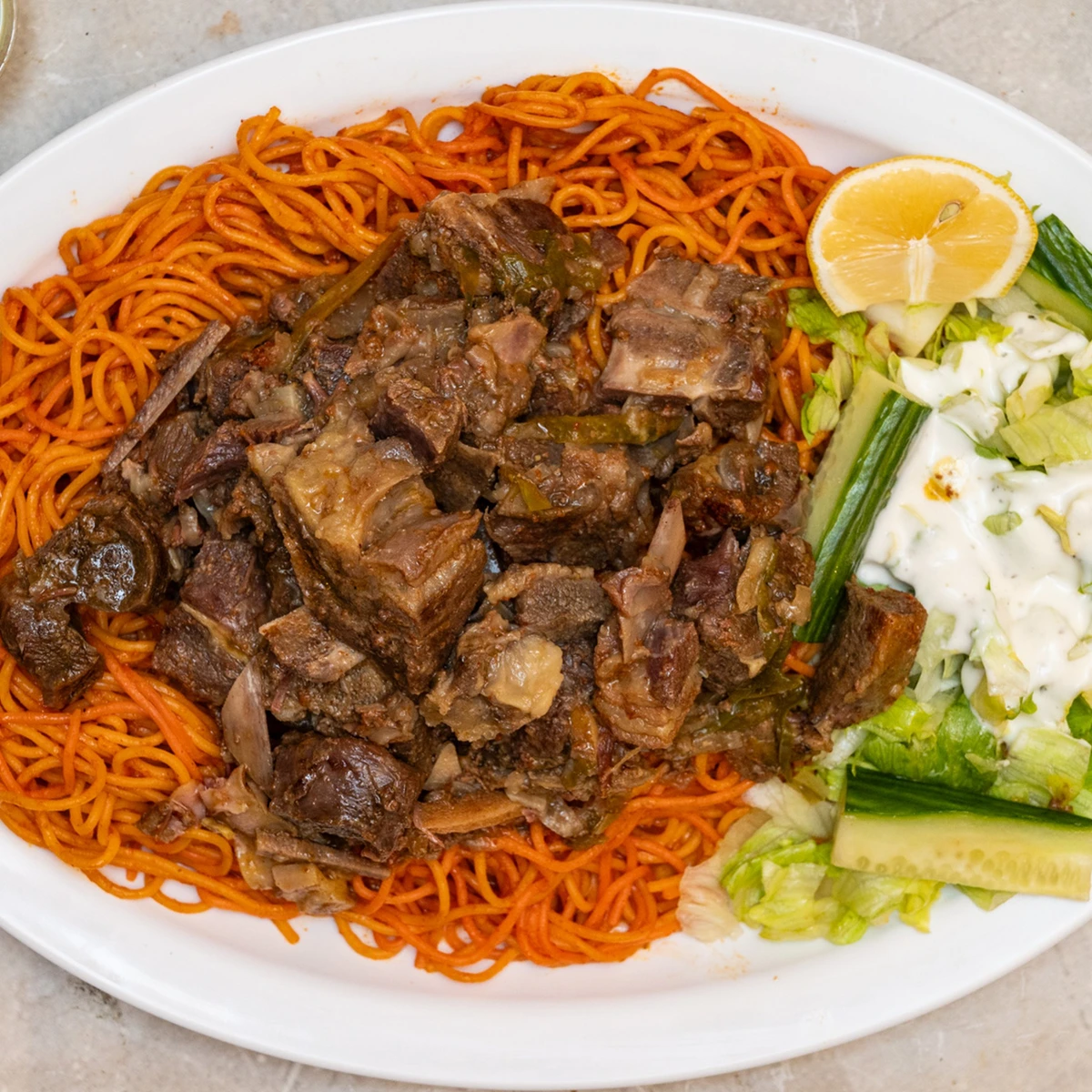 Goat Meat with Spaghetti